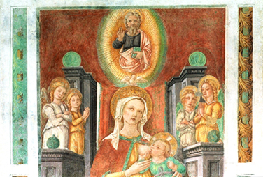 Madonna del Latte in trono con angeli e Dio Padre benedicente